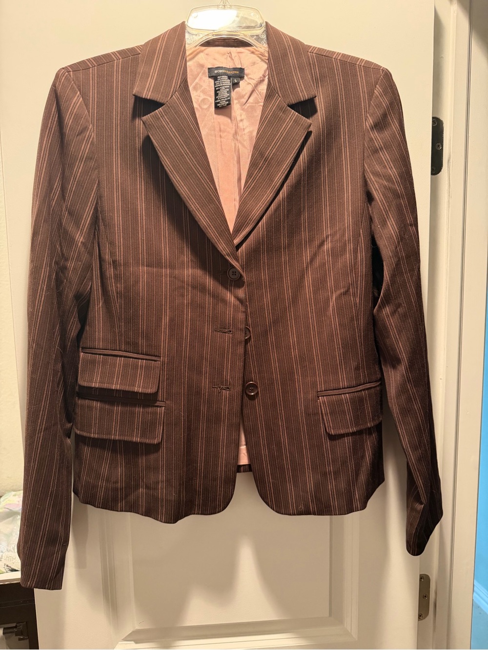 BCBGMaxAzria Brown & Pink Pinstripe Blazer